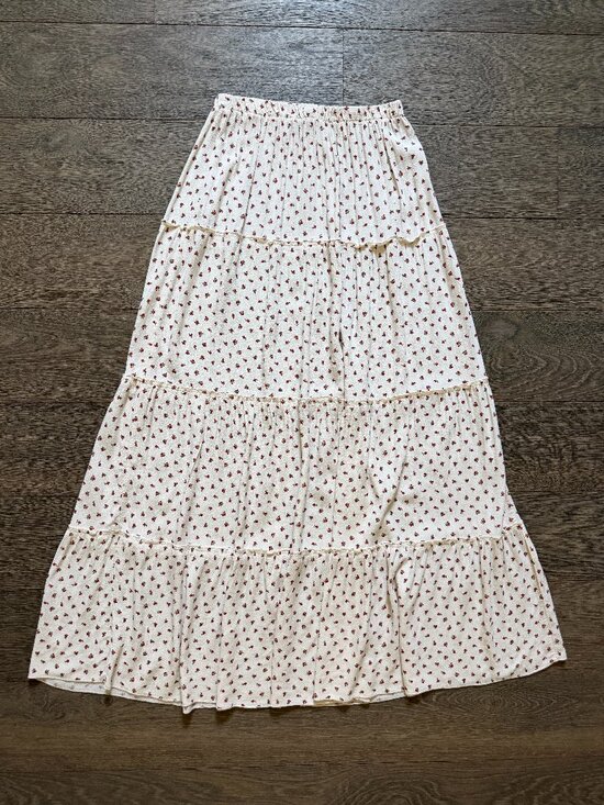 Brandy Melville Dresses & Skirts - Brandy Melville Izzy White & Red Floral Maxi Skirt Tiered Boho